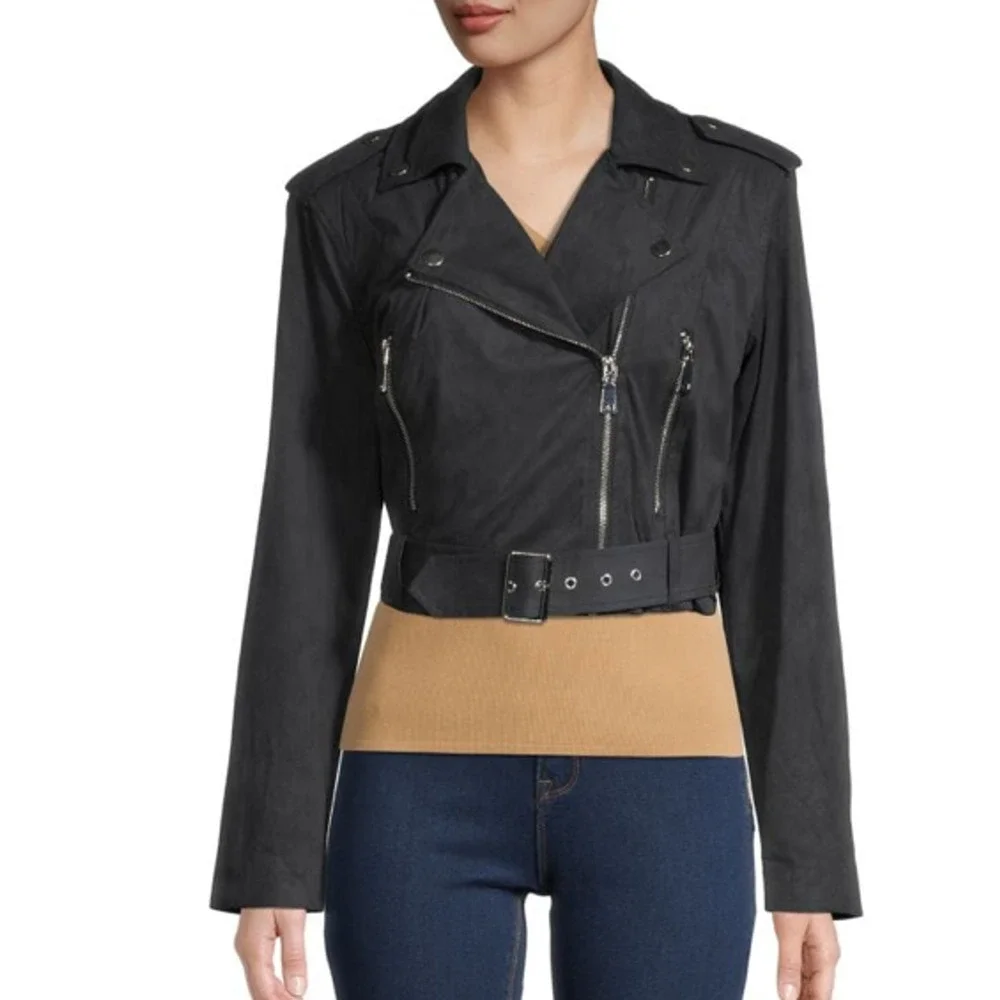 Danielle Bernstein Womens Faux-Leather Moto Motorcycle Jacket, Black, XL - Picture 12 of 13